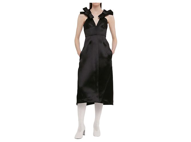 Jil Sander Schwarzes ärmelloses Satinkleid