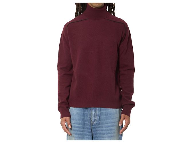 Maison Martin Margiela Pull à col roulé en laine vierge Bordeaux