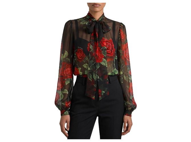 Dolce & Gabbana Red Rose chiffon blouse Black