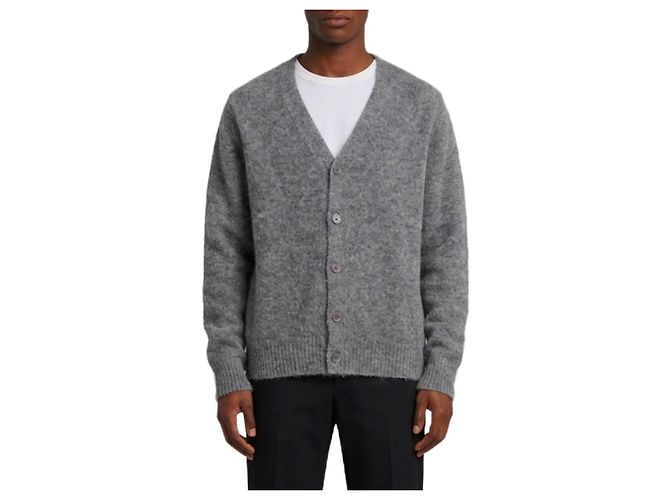 Ami Paris Ami de Coeur Cardigan aus Alpaka Grau