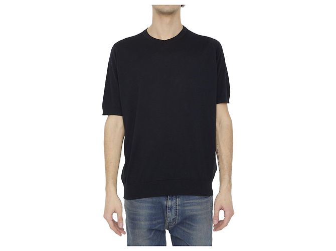 John Smedley Kempton T-Shirt Schwarz Baumwolle