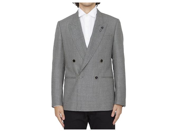 Lardini Double-breasted wool jacket Grey