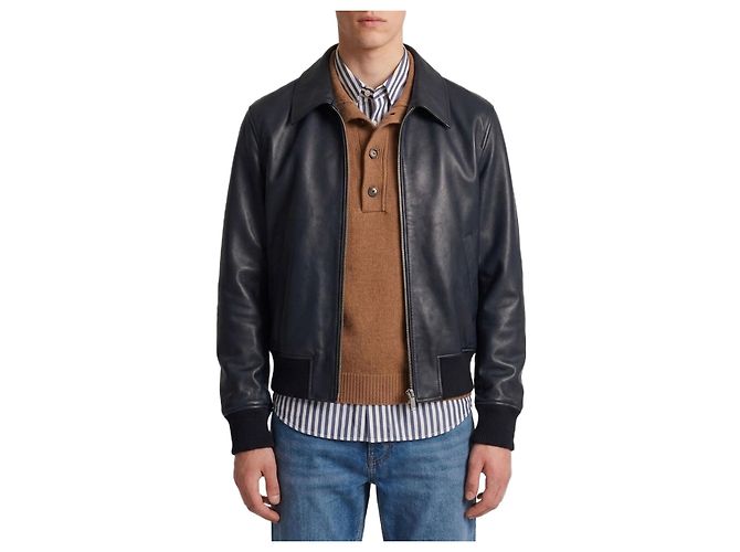 Ami Paris Black lambskin leather zip-up jacket