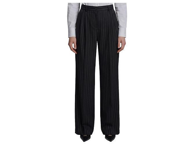 Dolce & Gabbana Pantalon en laine à rayures craie Noir