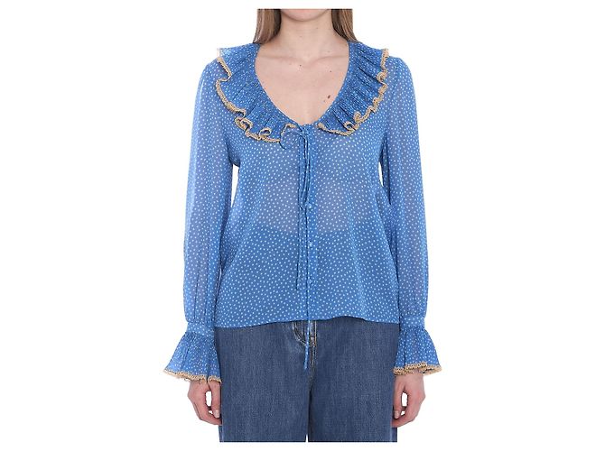 Valentino Garavani Bluse mit Polka Dots Hellblau