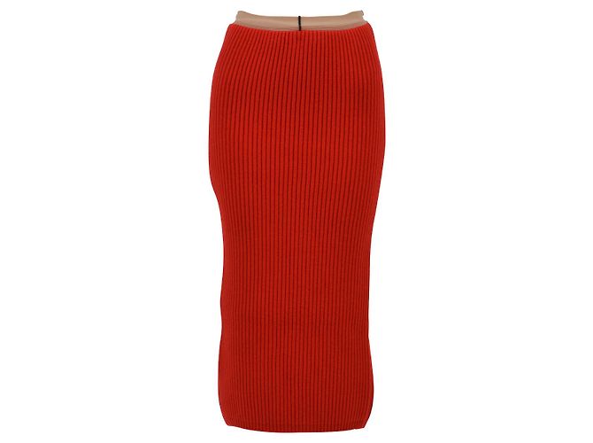 Calvin Klein Midi-Rock aus Rippstrick Rot