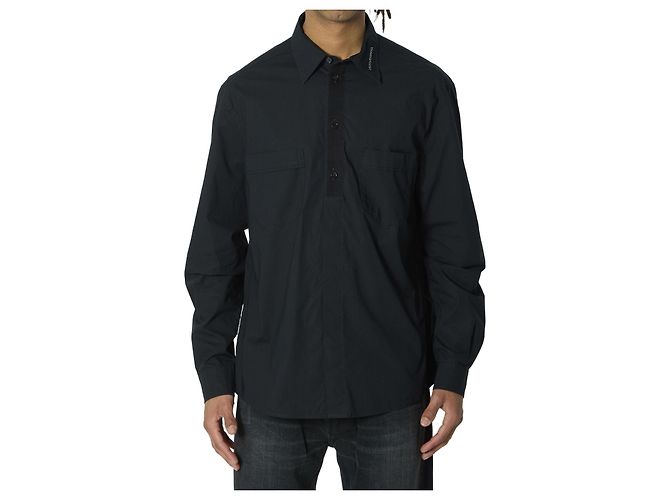 Camisa Dolce & Gabbana Negra de Estilo Militar en Algodón Elástico Negro