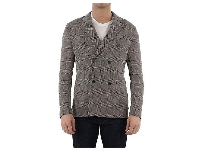 Tonello Double-breasted Glen plaid jacket Beige