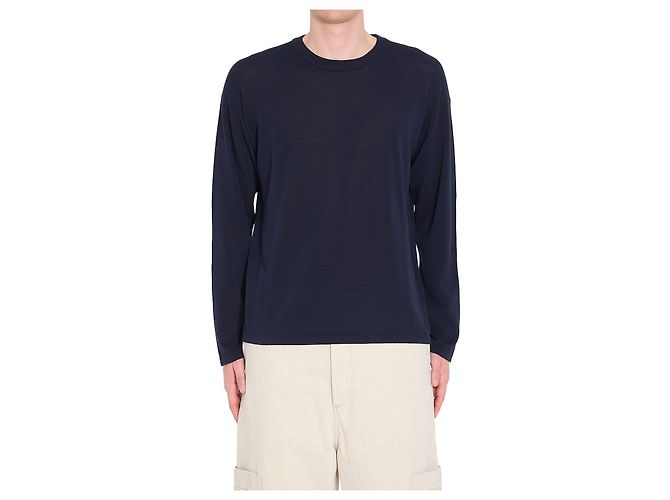 Pull en coton bleu marine Roberto Collina Col Rond