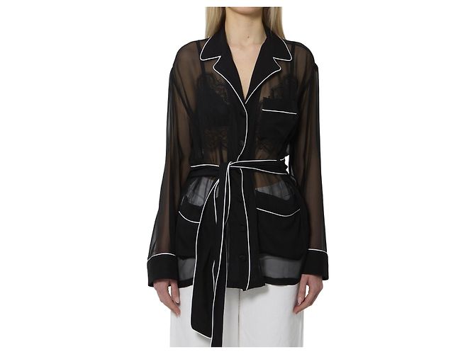 Dolce & Gabbana Camicia Vanity in chiffon di seta nera Nero
