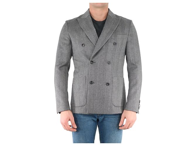 Tonello Grey Wool Double Breasted Chevron Jacket