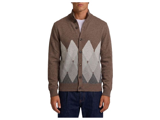Ballantyne Diamond Cardigan aus Kaschmir Braun