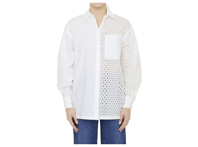 Kenzo Camisa de algodón con broderie anglaise Blanco
