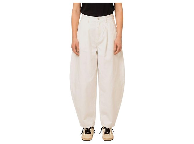 Jeans Mother Half-Pipe crema in cotone Crudo