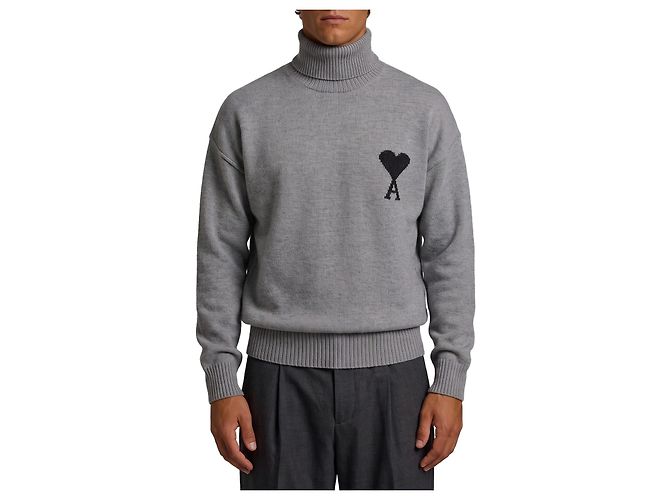 Ami Paris Ami de Coeur Rollkragenpullover Grau