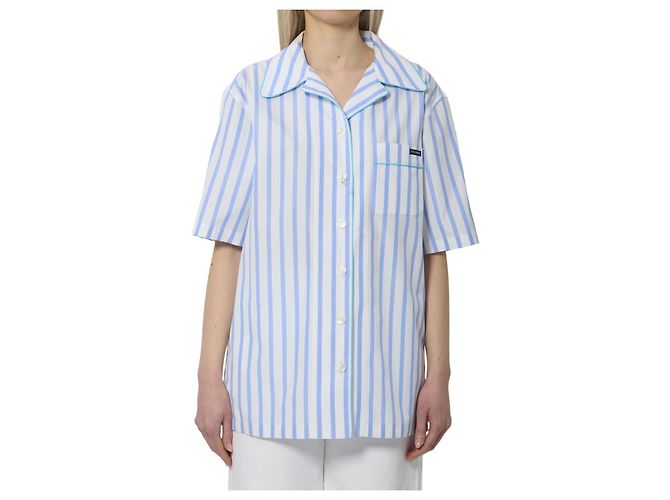 Camicia in popeline di cotone e seta a righe Dolce & Gabbana Blu chiaro