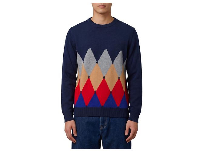 Ballantyne Pull Diamond col rond en cachemire Bleu
