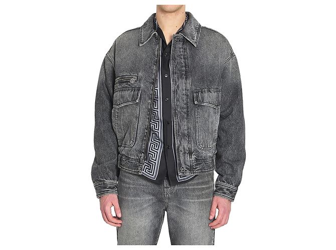 Medusa Versace Stone-wash denim bomber jacket Grey