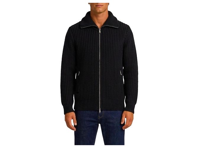 Roberto Collina Gerippte Zip-Jacke in Schwarz