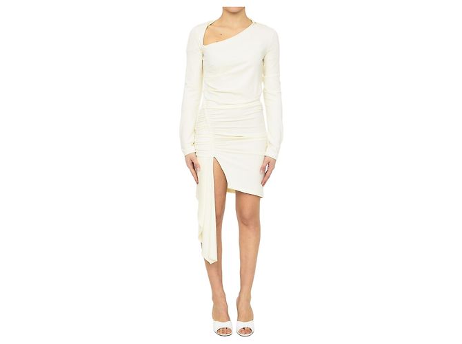Off White Drapiertes Kleid aus Viskose-Crepe Weiß