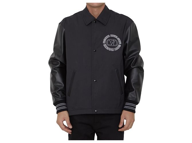 Valentino Garavani Nylon-Track-Bomberjacke Schwarz