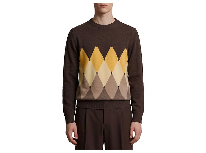 Ballantyne Diamond Rundhals-Pullover aus Kaschmir Braun