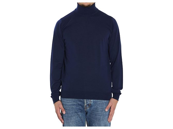 John Smedley Hemingway merino wool turtleneck sweater blue