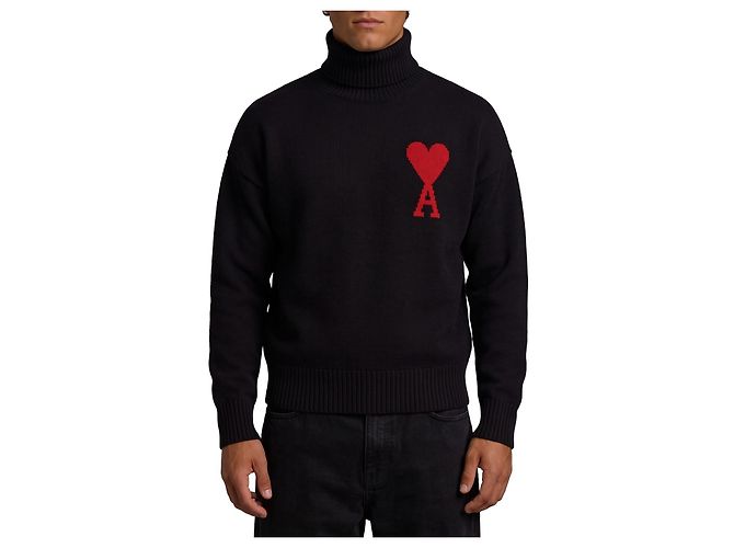 Ami Paris Rollkragenpullover Ami de Coeur Schwarz
