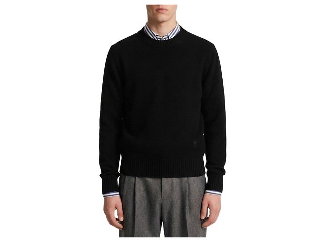 Ami Paris Pull à col rond Ami de Coeur Noir