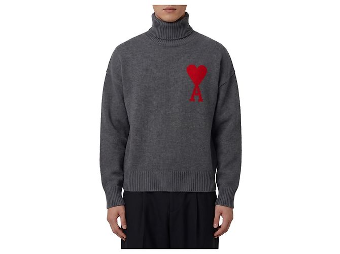 Ami Paris Ami de Coeur Rollkragenpullover Grau