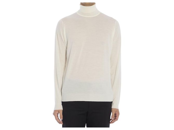 John Smedley Cherwell white merino wool turtleneck sweater