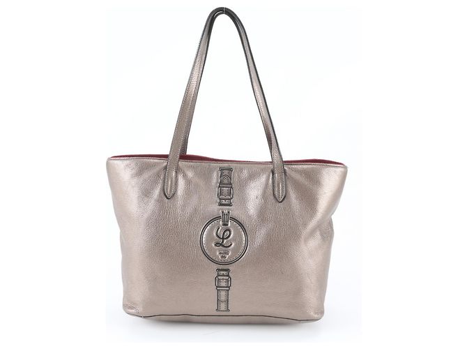 Loewe Belt Pattern Metallic Leather Tote Bag Golden