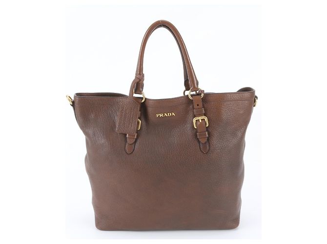 Sac cabas Prada en cuir Vitello Daino Marron