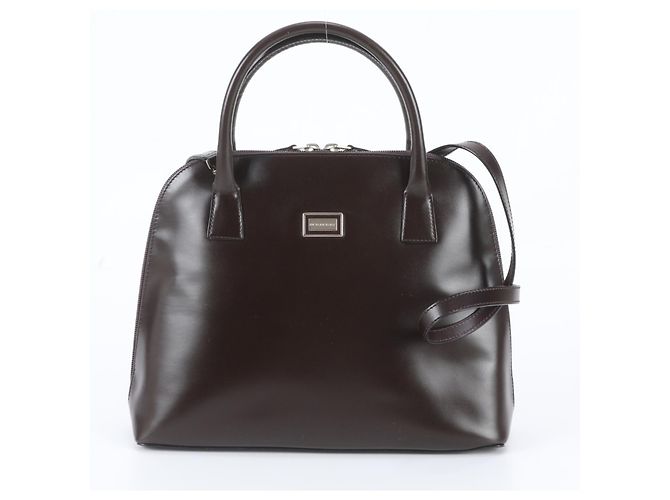 Burberry Leather Check 2-Way Shoulder Bag Dark brown