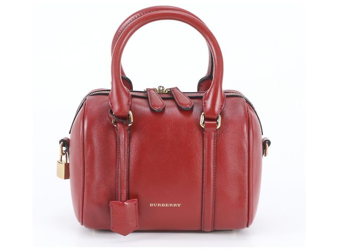 Borsa Mini Boston in pelle Burberry Nova Check Rosso
