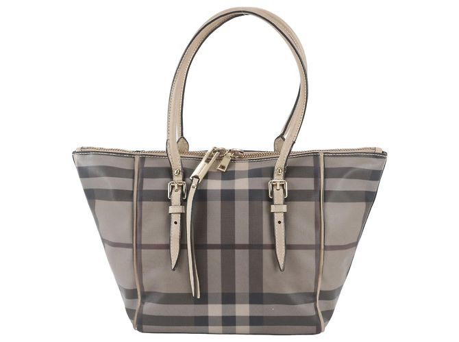 Sac cabas en cuir Burberry Check Beige