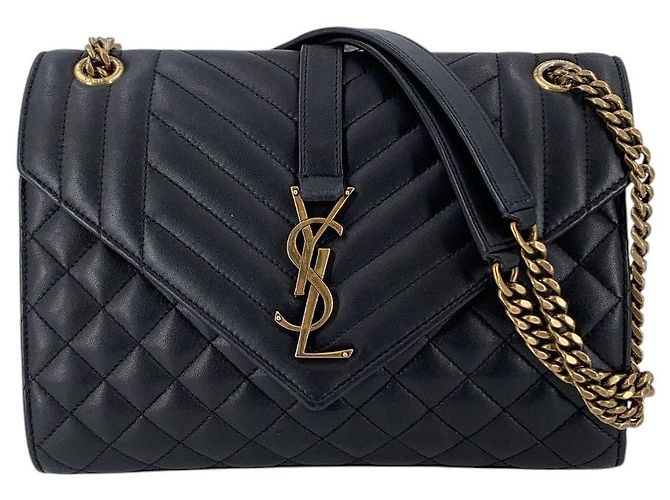 Autre Marque Borsa a tracolla a busta YSL in pelle nera tri-quilted Nero