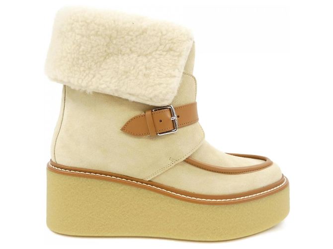 Bottes en peau retournée Hermès Hemisphere Marron Blanc Beige