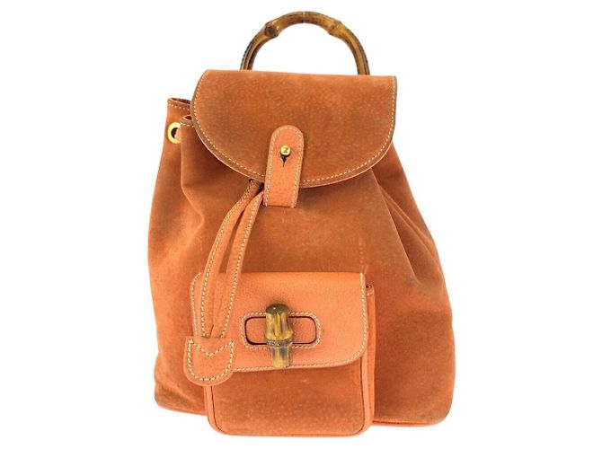 Sac à dos Gucci Bamboo en daim Marron Doré Orange