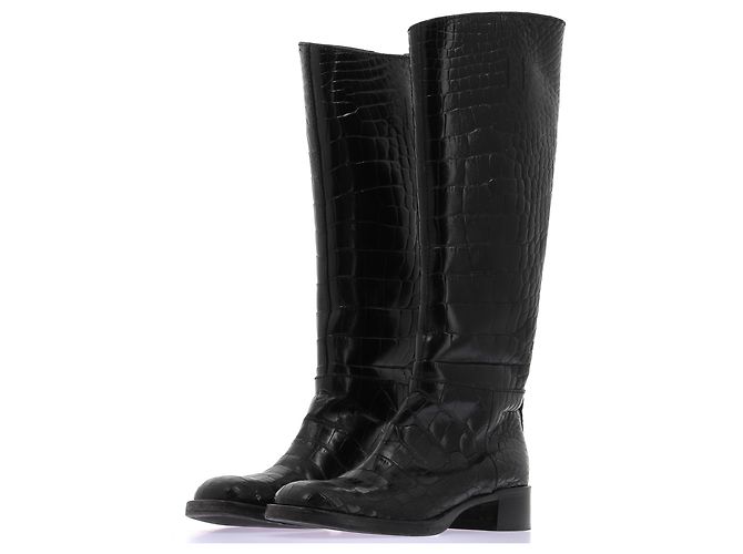 Prada Botas altas de croco pretas Preto