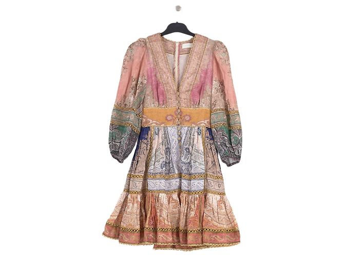 Zimmermann Leinenkleid Rosa mit Blumenmuster Pink