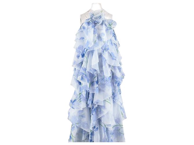 Autre Marque AJE Blaues Blumenkleid mit Rüschen