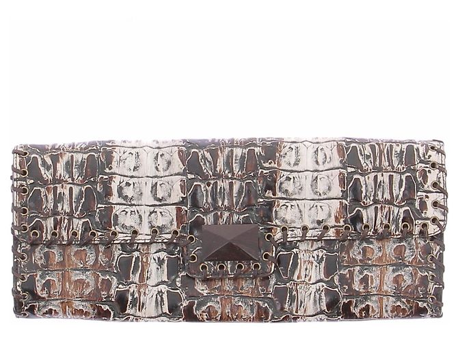 Autre Marque Bolso de mano de cuero estampado Castaño