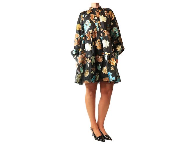 Autre Marque Lurex Mini-Kleid mit buntem Blumenprint - size UK 8 Mehrfarben