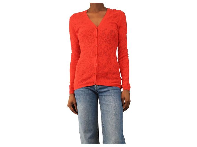 Missoni Red Raschel V-Ausschnitt Cardigan - size UK 8 Rot