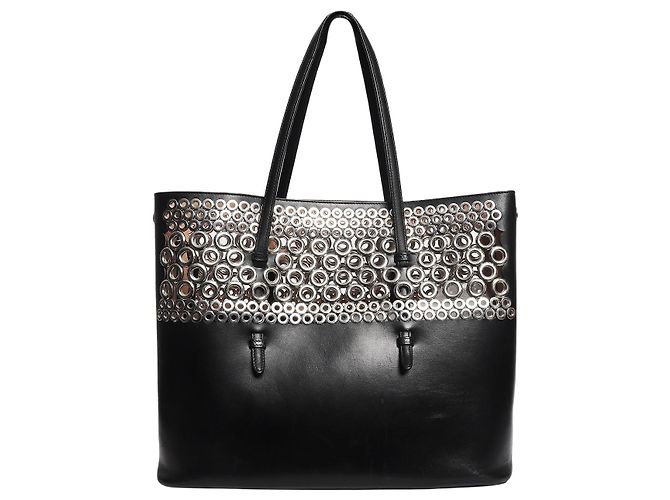 Alaïa Sac cabas en cuir noir avec œillets