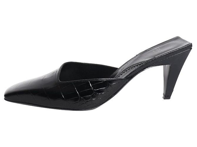 Gucci Black leather croc embossed mules - EU 38