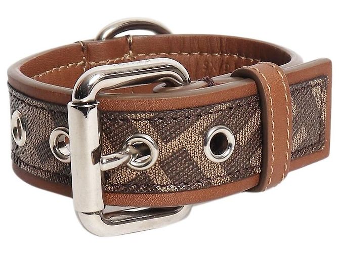 Fendi Collar para perro de cuero marrón con estampado zucca - size XS Castaño