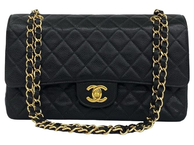 Borsa a tracolla 2-way Chanel in pelle di vitello grana nera Nero