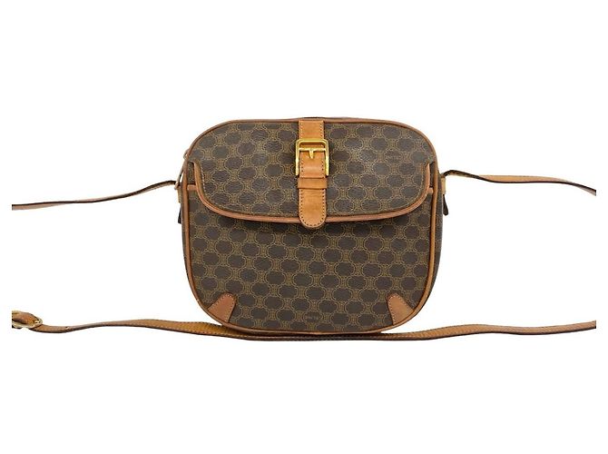 Céline Celine Vintage Macadam Blazon Pattern Shoulder Bag Brown